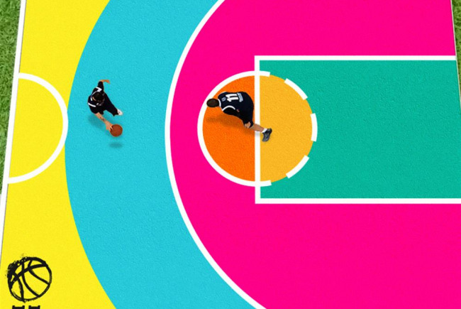 A Basketball court becomes an art piece